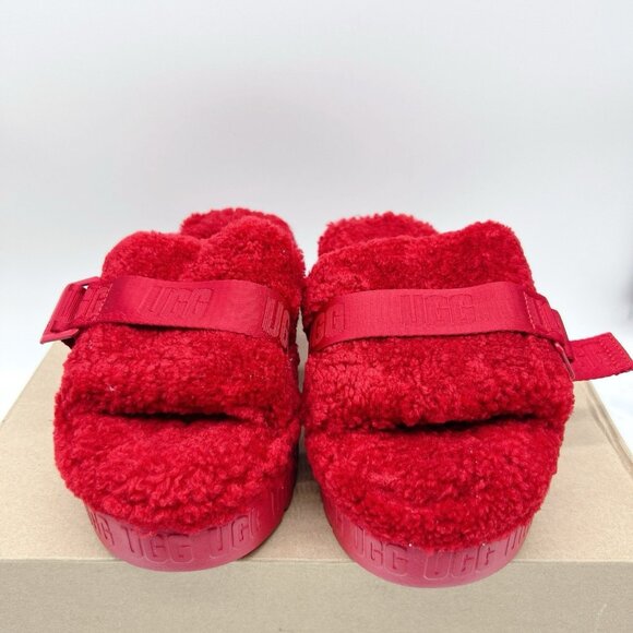Ugg Fluffita Platform Sheepskin Slides Slippers Ribbon Red Womens US 8 - NEW - Picture 5 of 10